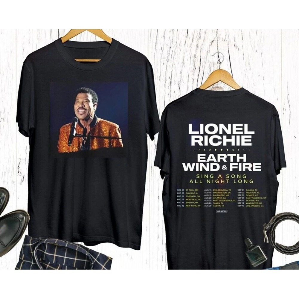 Lionel Richie And Earth Wind & Fire Tour T-Shirt Cotton Unisex For Fans 2 Sided